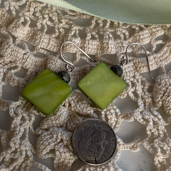 SILPADA Sterling Silver, Green Mother of Pearl and Pyrite Square Earrings - Picture 3 of 6